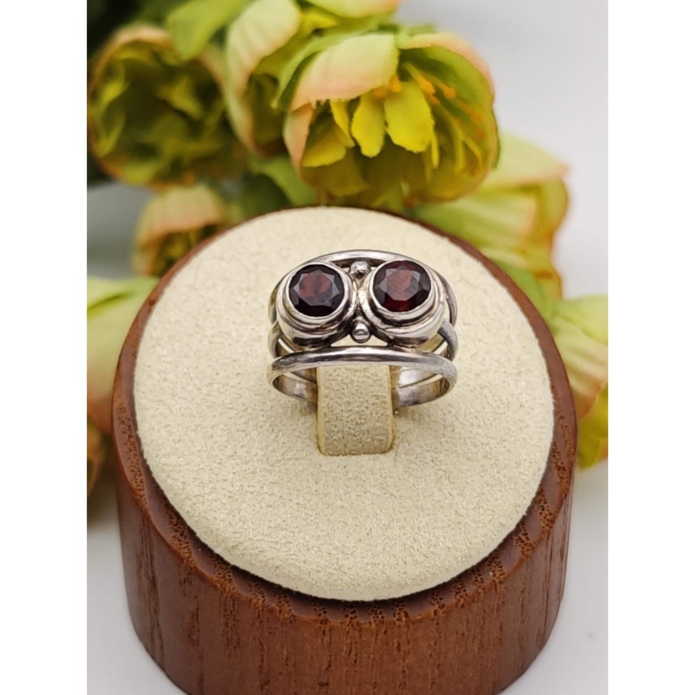 Artisan Handmade Gemstone Cluster Ring with Garnet & Sterling Silver, Size 4.5